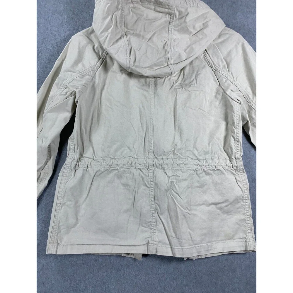 Gap Field Jacket Women's XS Beige Cotton Full Zip Cinched Waist‎ Utility Hooded